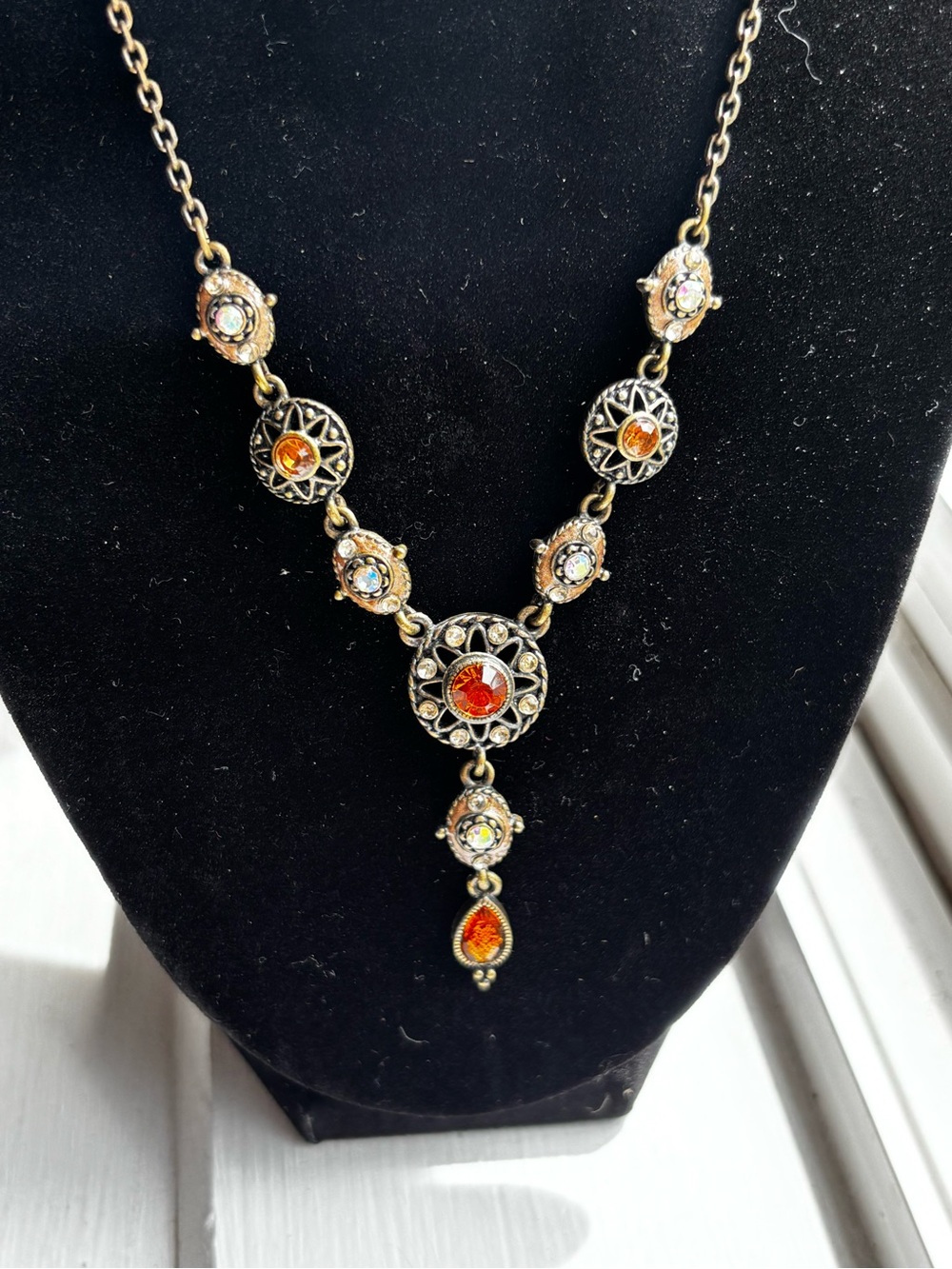 Vintage Nina Ricci Orange Crystal Pendant Necklace